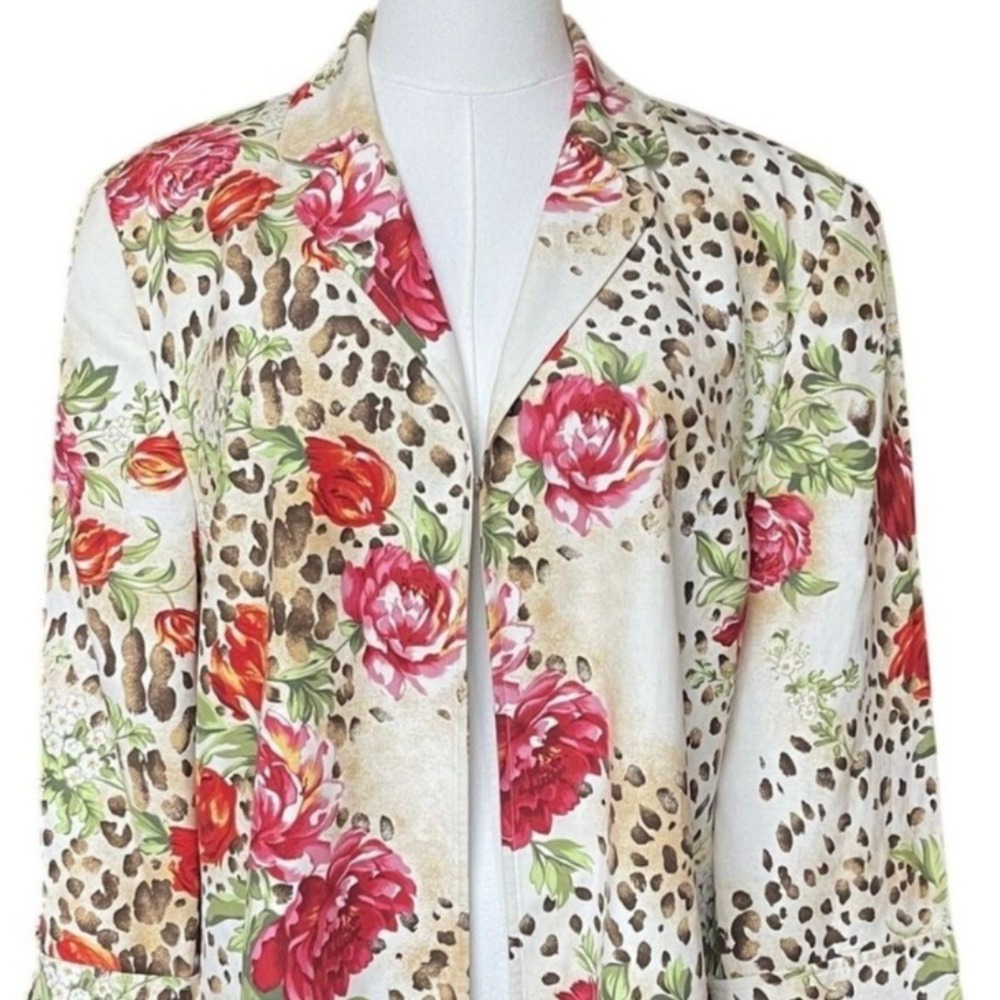 Sandra‎ Leopard Print Blazer Jacket Sz 16 Silk Linen Floral Vintage Cottagecore